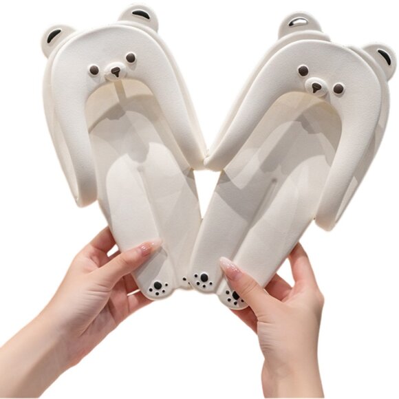 Couple'sPortable Cute Bear Flip Flops, Quick Dry Shower ~Travel Essentials~WHITE - Picture 2 of 6